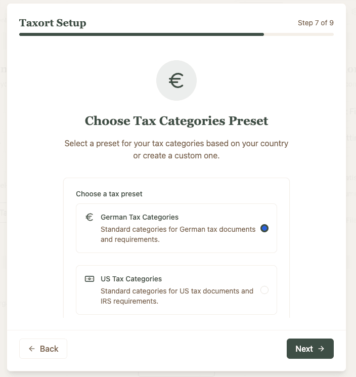 Multiple tax systems feature screenshot