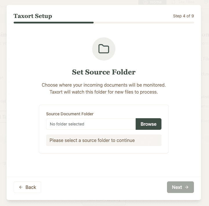 Source folder selection feature screenshot